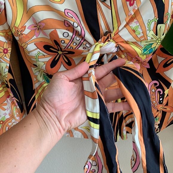 Vintage Hippie Shirt Plunging Self-Tie Soft Stretchy long sleeve top Xl - Picture 5 of 7